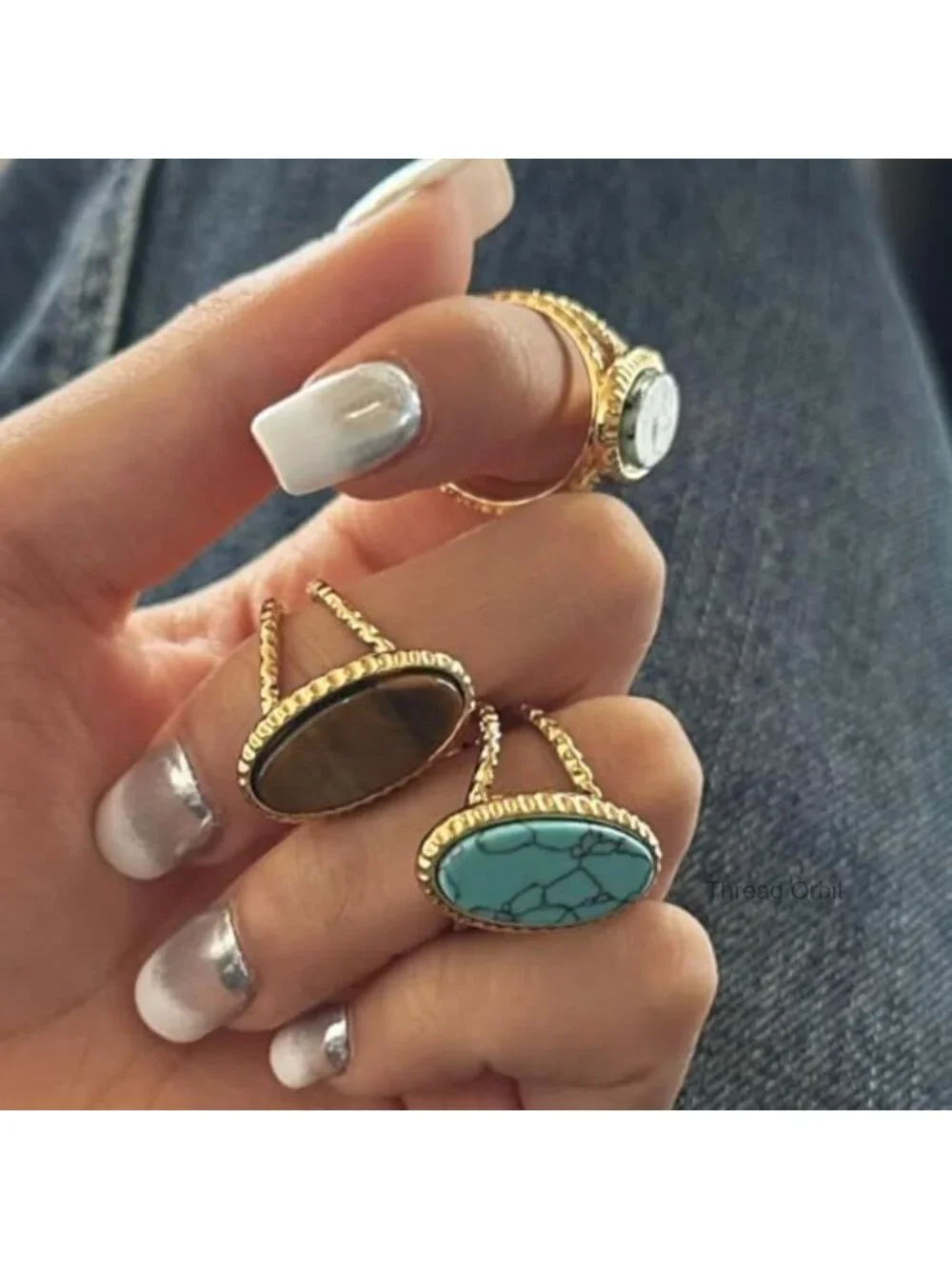Geometric Oval Statement Ring Titanium Steel Adjustable Open Band Wrap Ring